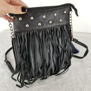 Boho Western Fringe Crossbody Bag With Studs & Tassel Motorcycle Biker《314》P